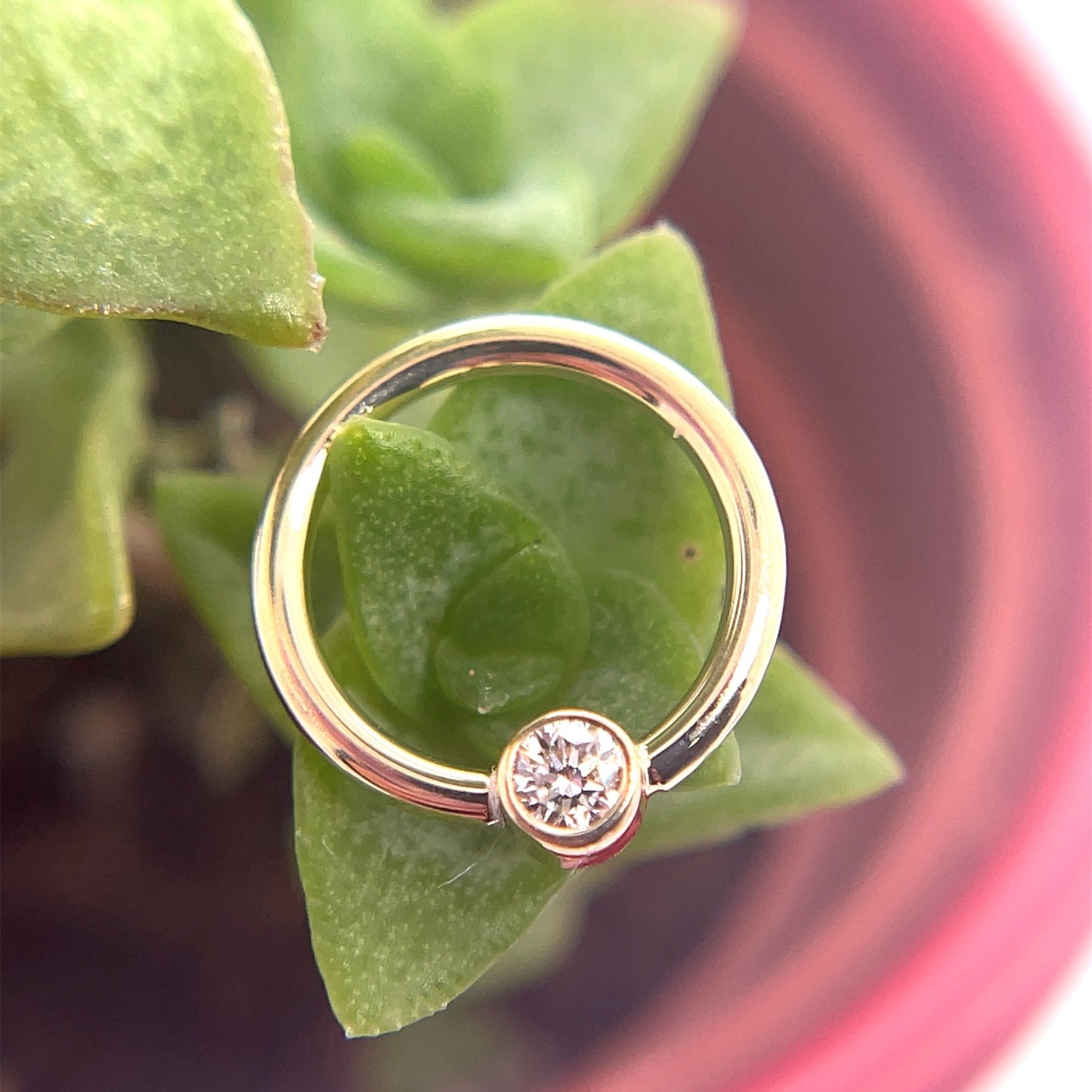 16g Fixed Ring with Open Back Round Bezel 2.5mm Gemstone - Nipple Orientation - Agave in Bloom