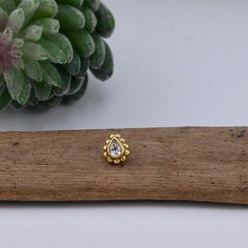 18K Gold Millgrain Pear - Agave in Bloom