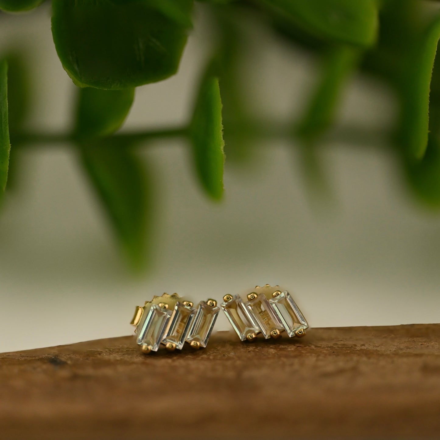 Triple Baguette Simple Stud Earrings - Pair