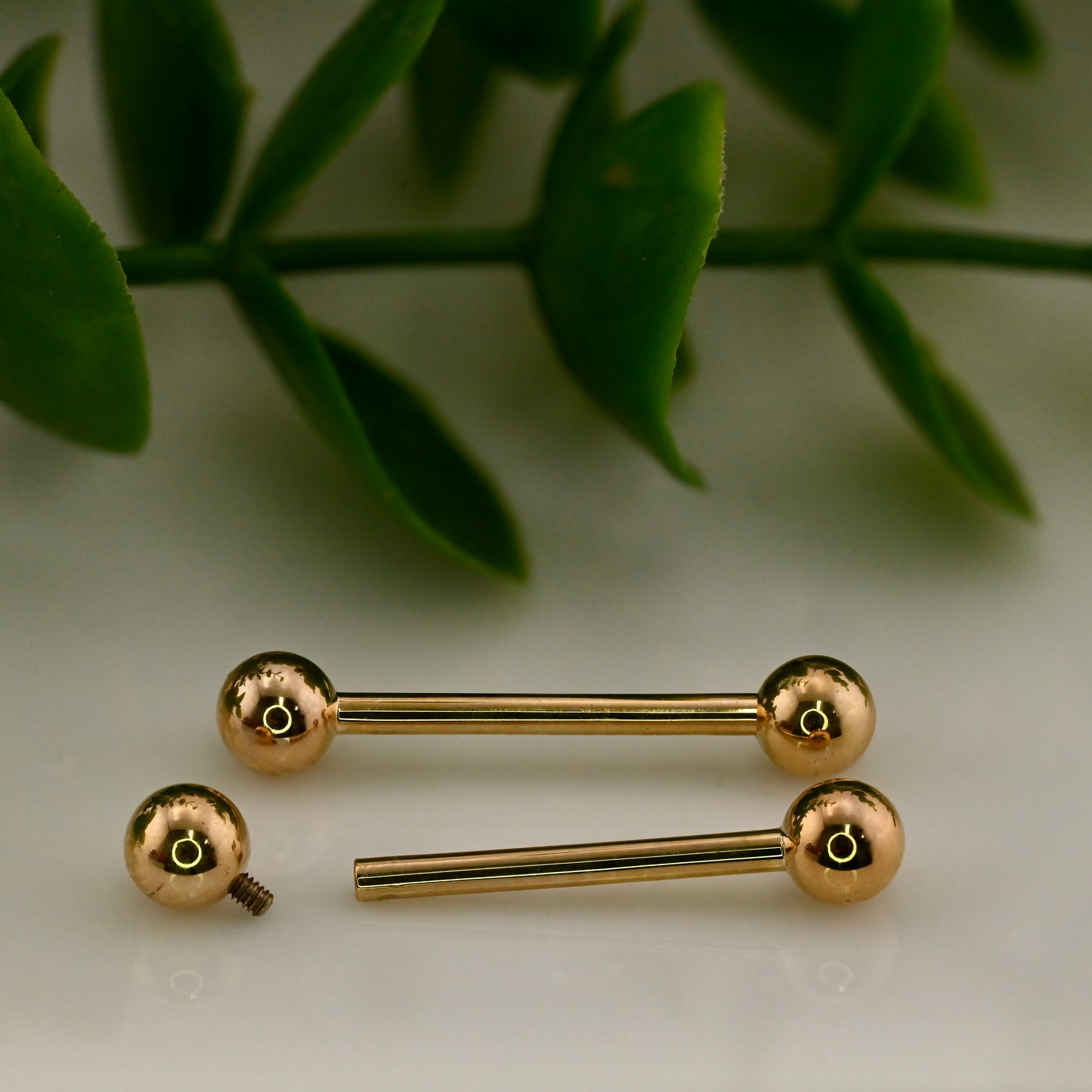 14g Straight Barbells - 14K Gold Fixed/Threaded