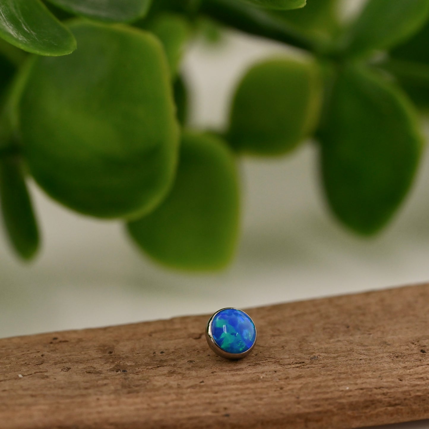 Titanium Bezel Set Gem - 14g Threaded