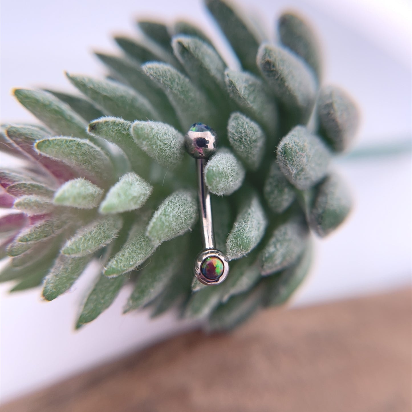 Titanium Curved Barbell with Gem Ends - Threaded