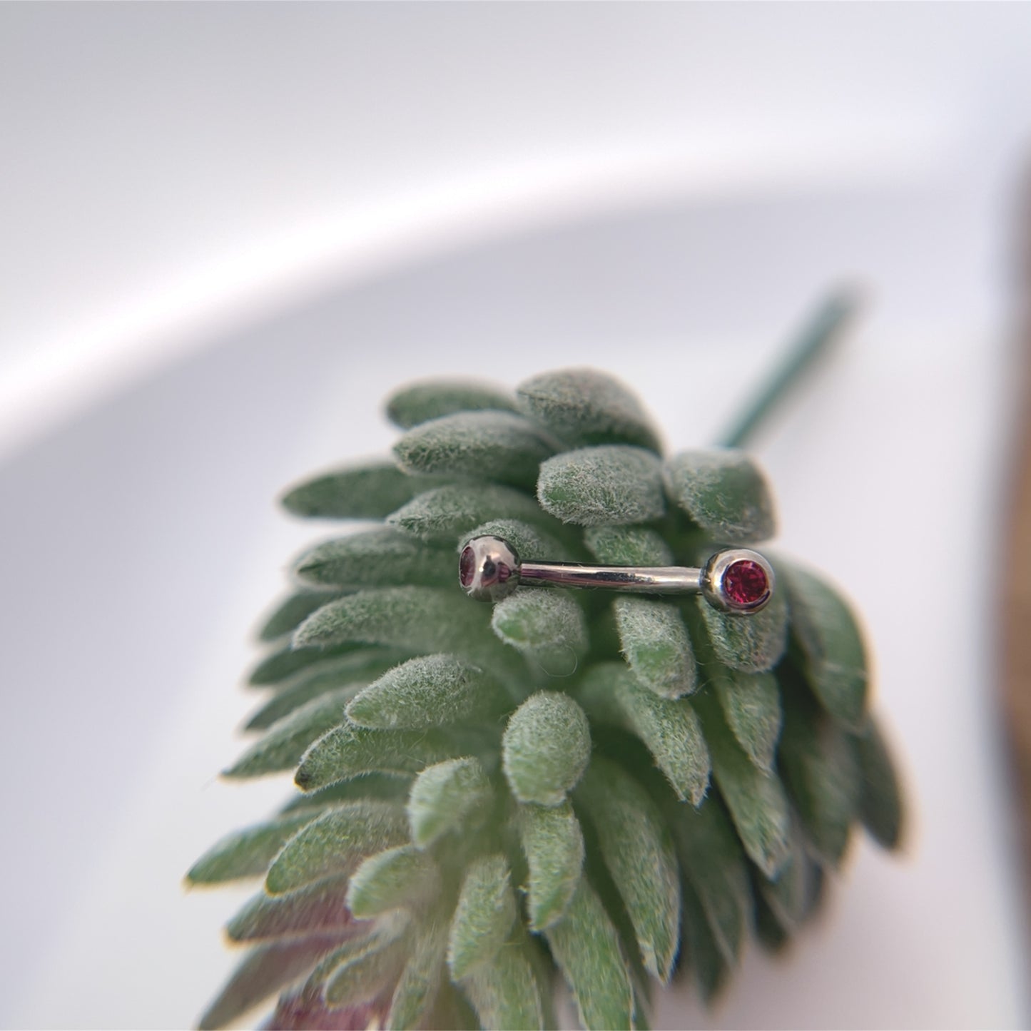 Titanium Curved Barbell with Gem Ends - Threaded
