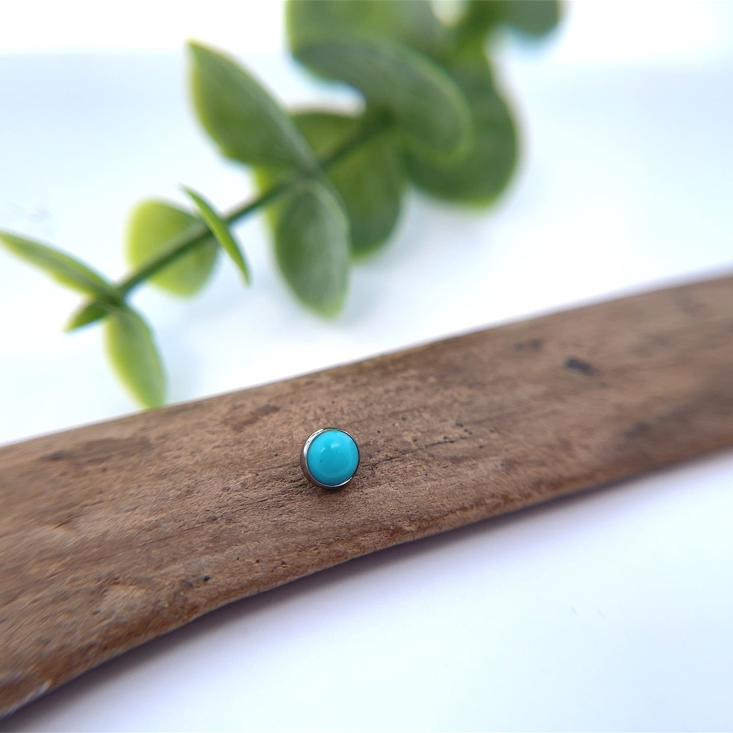 Titanium Bezel Set Gem - 14g Threaded