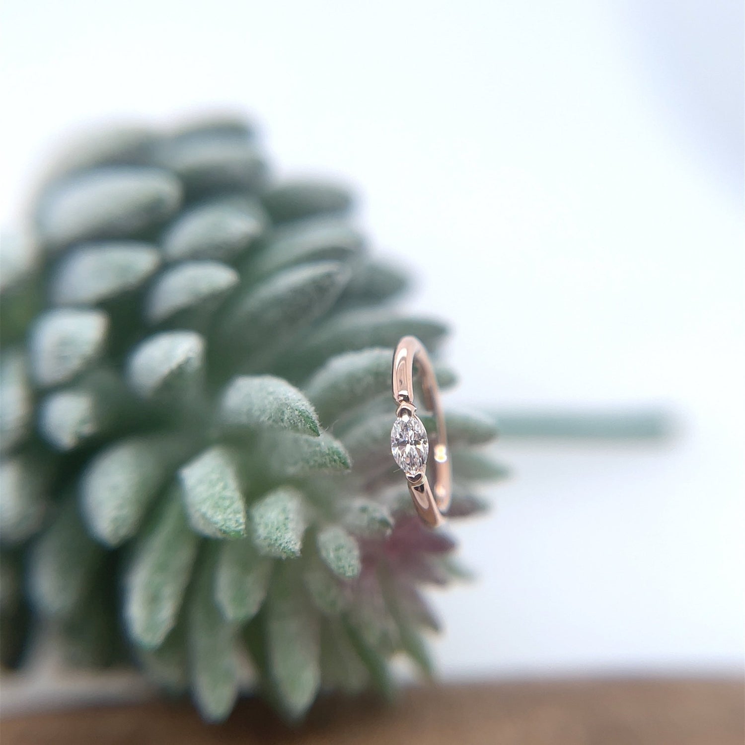 Marquise V Prong Fixed Ring (navel orientation) - Agave in Bloom