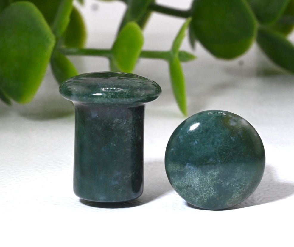 Moss Agate Single Flare Plugs - Pair - Agave in Bloom