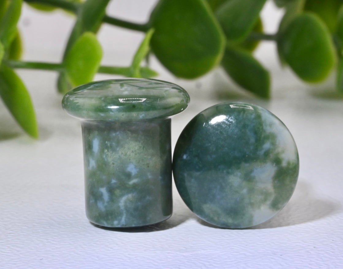 Moss Agate Single Flare Plugs - Pair - Agave in Bloom