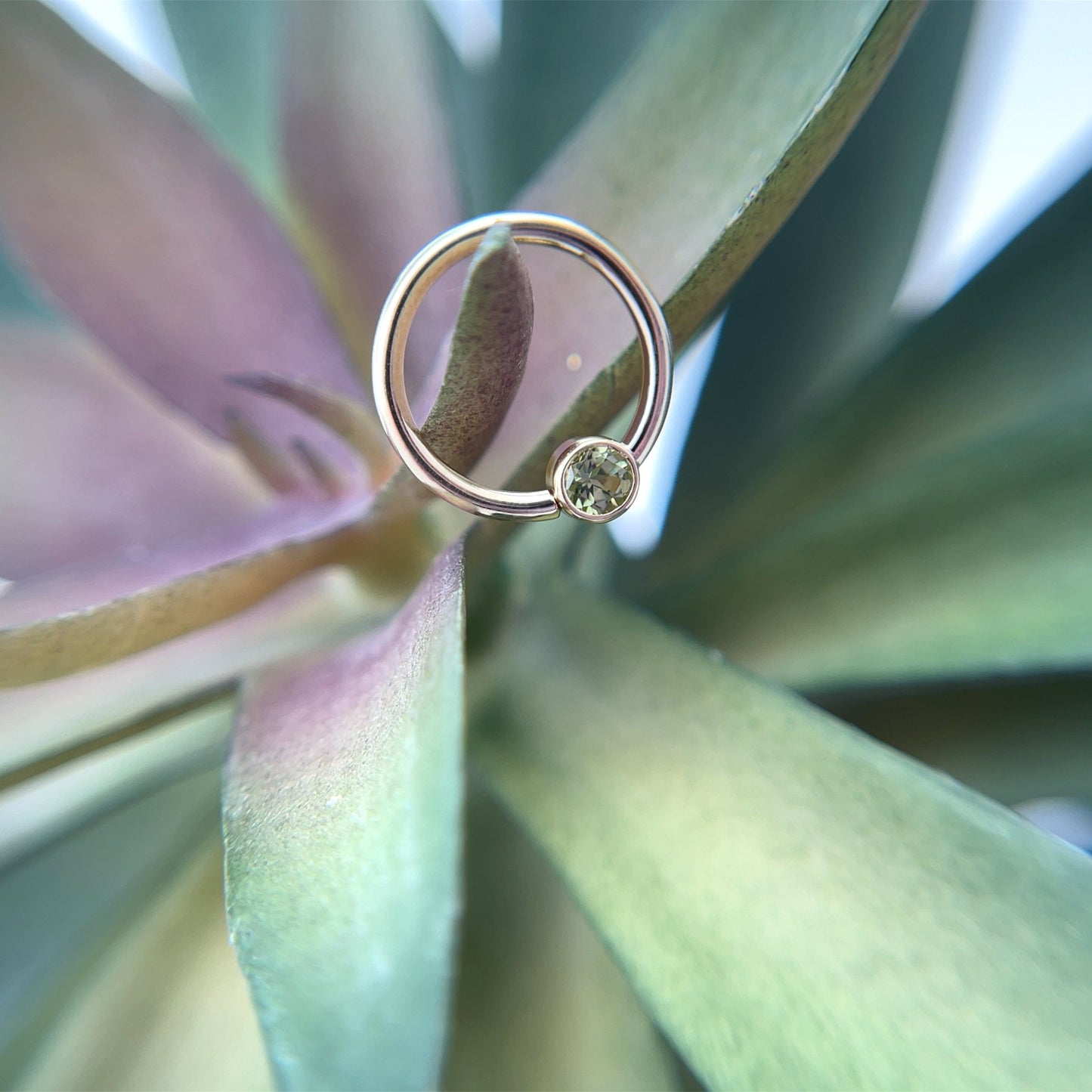 Open Back Round Bezel Fixed Ring - 3mm Gem - Nipple Orientation - Agave in Bloom