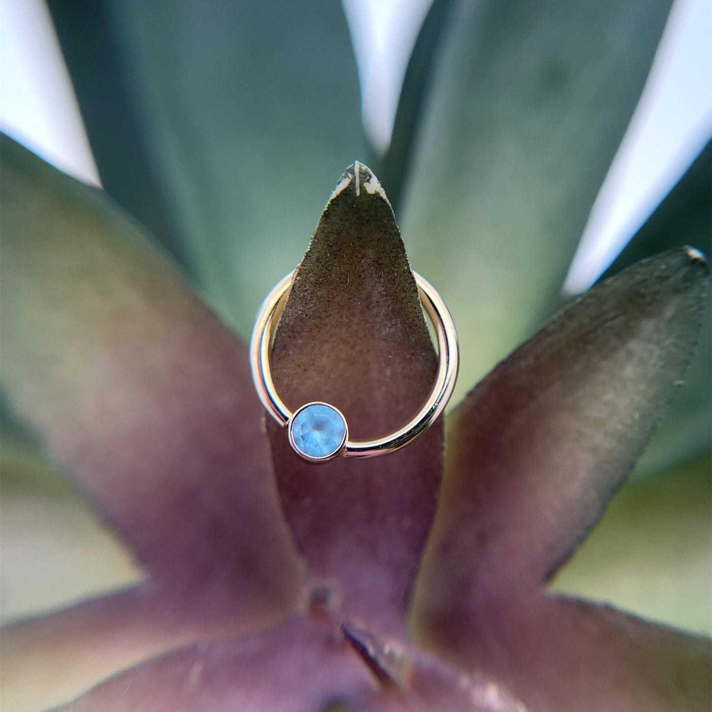 Open Back Round Bezel Fixed Ring - 3mm Gem - Nipple Orientation - Agave in Bloom