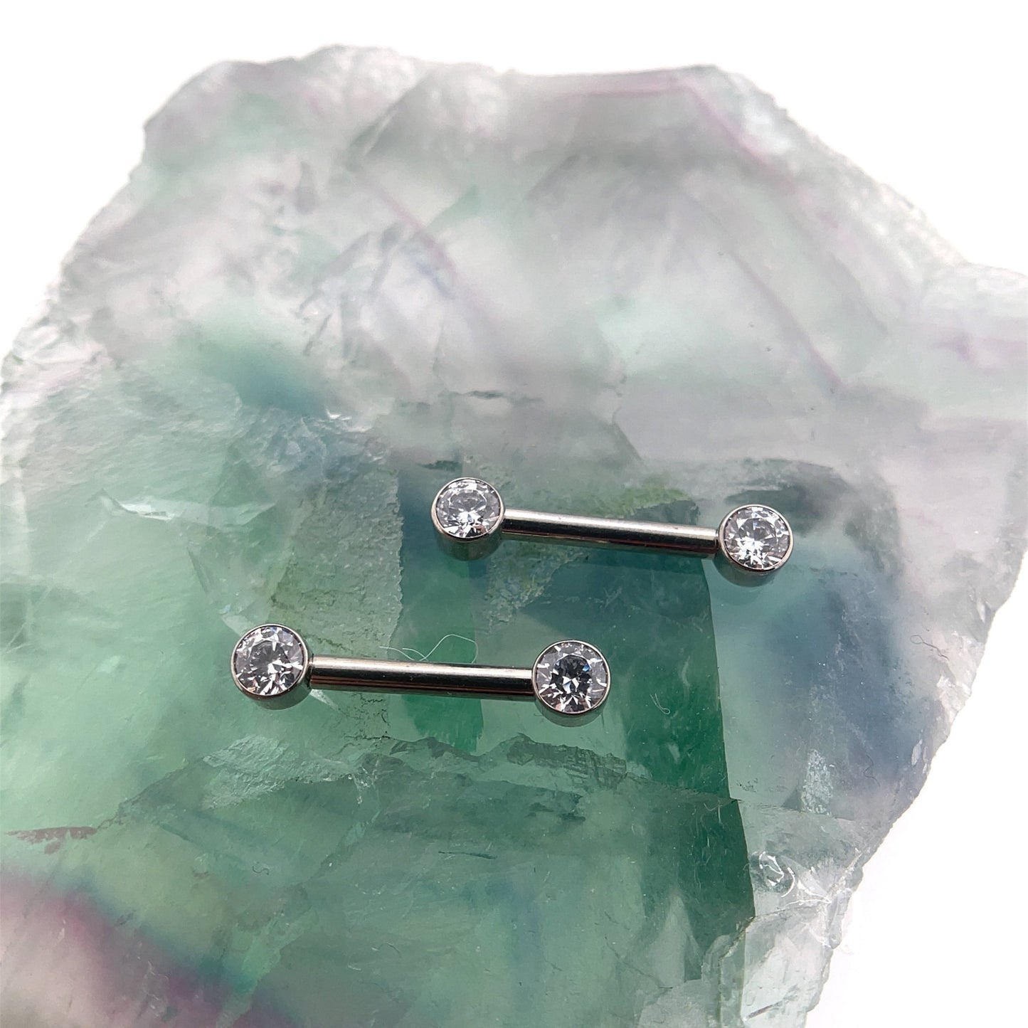 Titanium Bezel Set Nipple Barbell Pair - Agave in Bloom