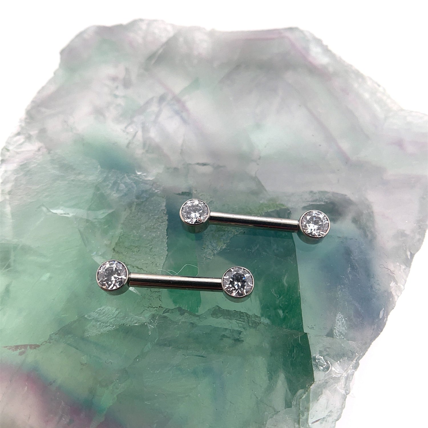Titanium Bezel Set Nipple Barbell Pair - Agave in Bloom