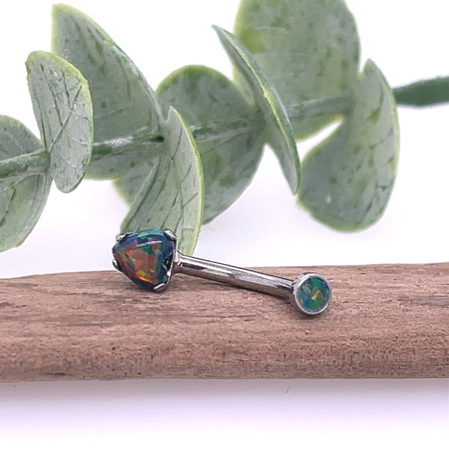 Titanium Heart Gem Navel Curve - Agave in Bloom