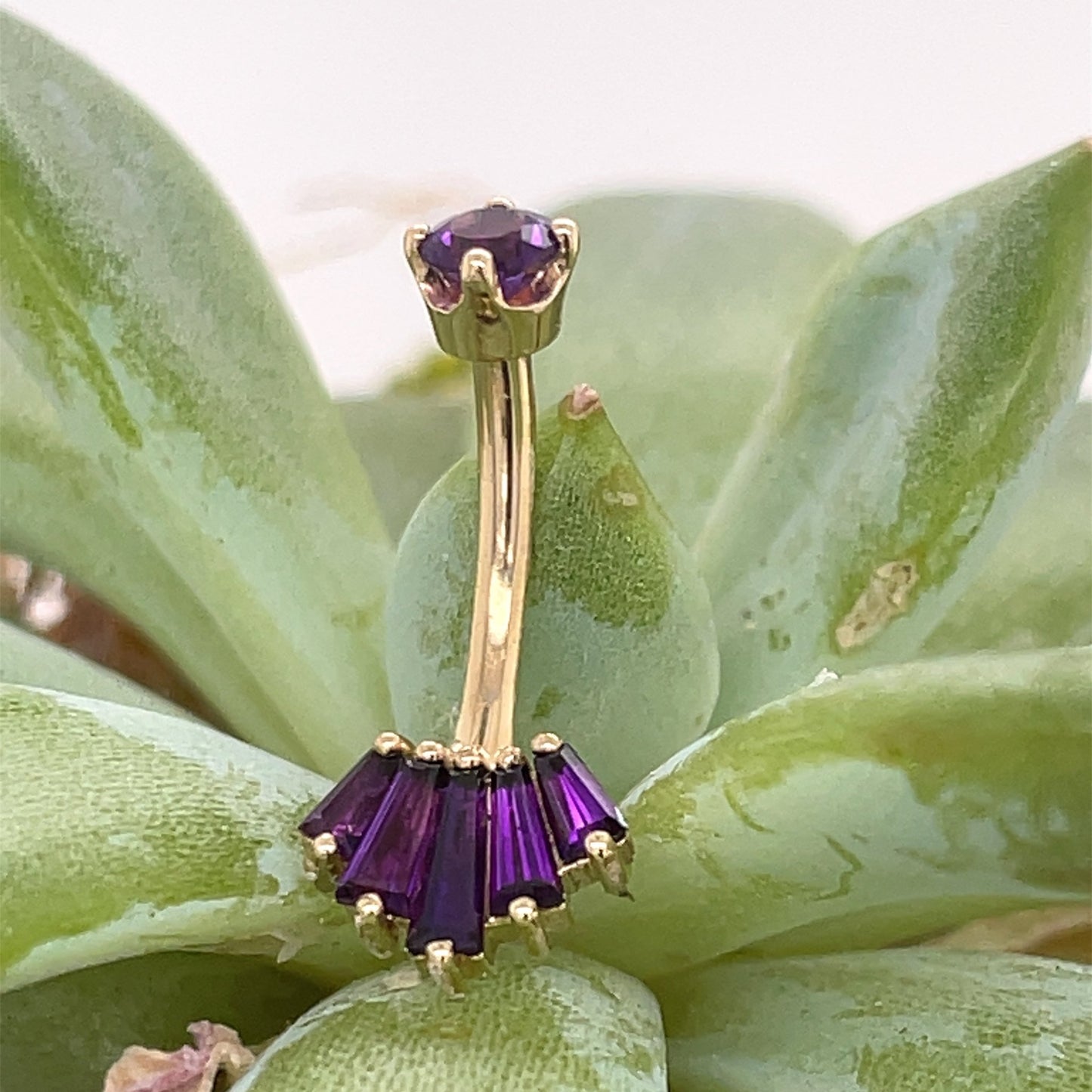 14g 3/8" Navel Curve with Upside Down Oceane 5 & Round Prong Top - Agave in Bloom