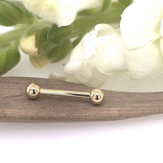 14g Straight Barbells - 14K Gold Fixed/Threaded - Agave in Bloom