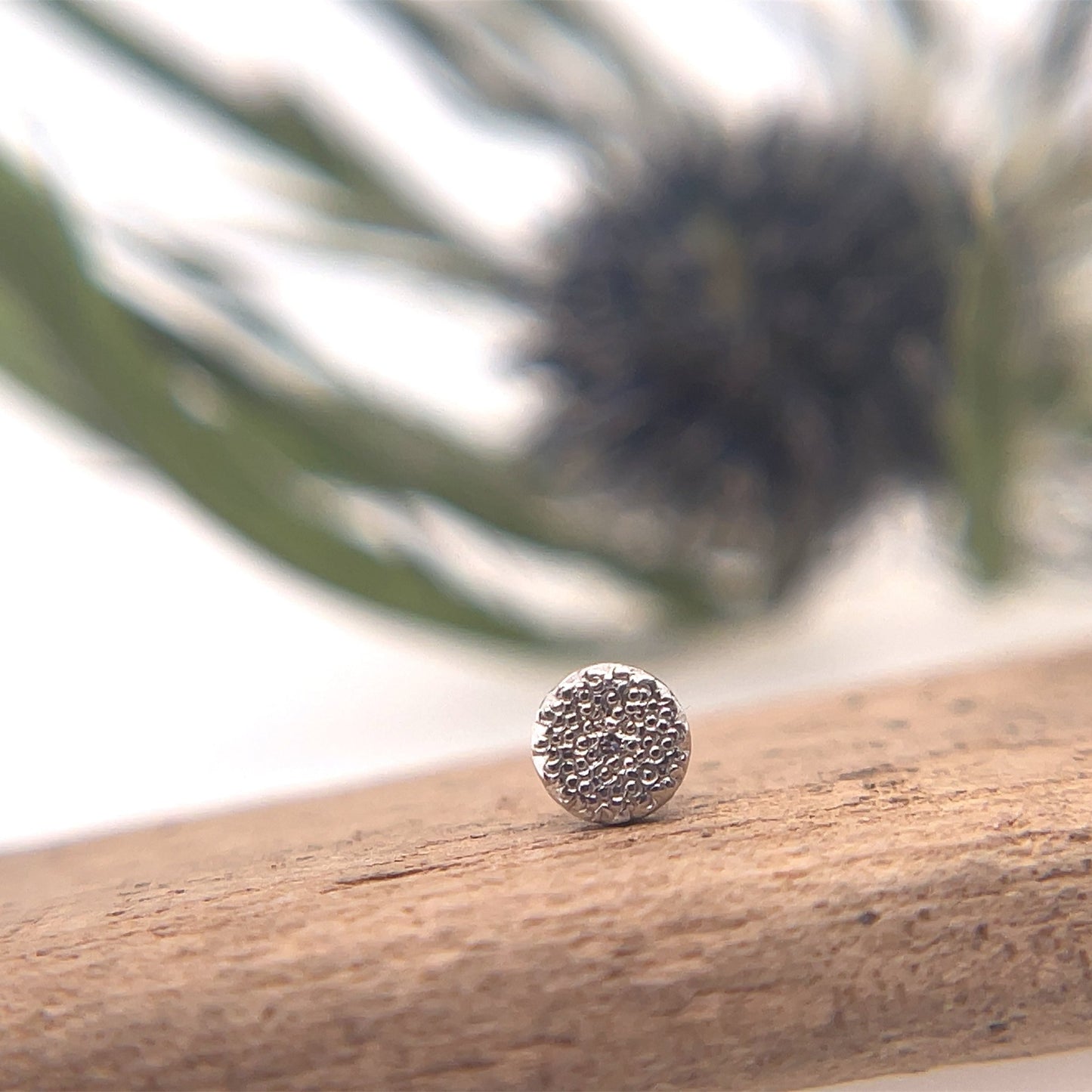 14K Gold Threaded Labret Post with Pave Diamond - Agave in Bloom