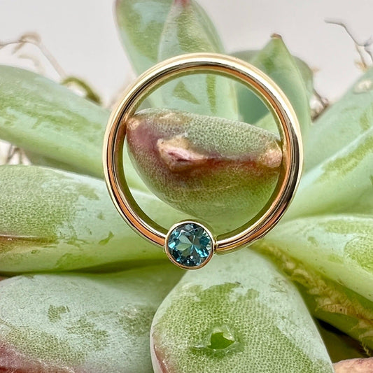 16g Fixed Ring with Open Back Round Bezel 2.5mm Gemstone - Nipple Orientation - Agave in Bloom