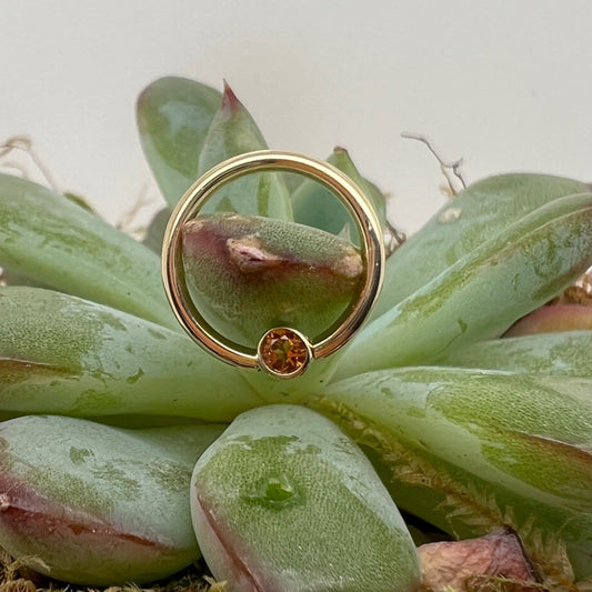 16g Fixed Ring with Open Back Round Bezel 2.5mm Gemstone - Nipple Orientation - Agave in Bloom