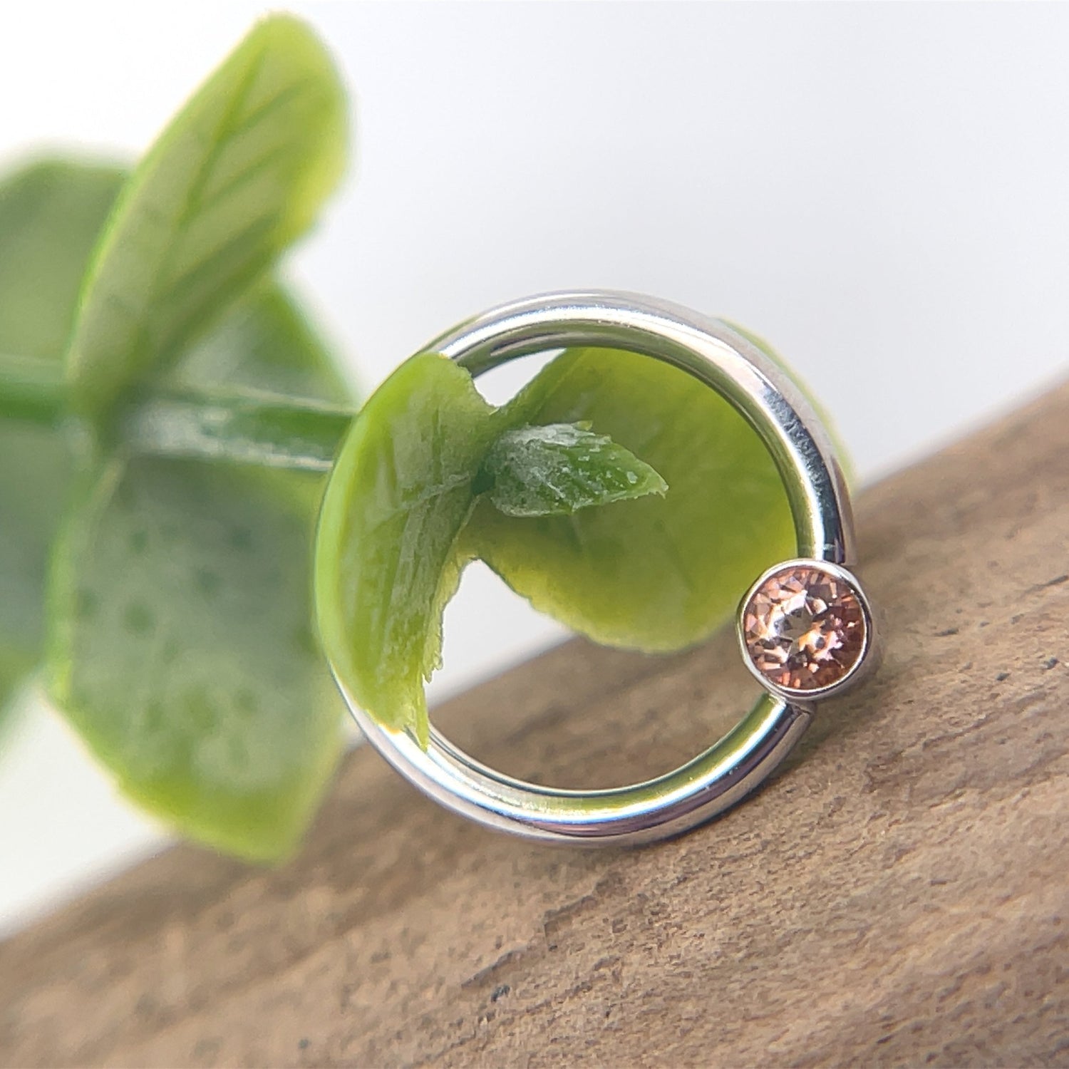 16g Fixed Ring with Open Back Round Bezel 2.5mm Gemstone - Nipple Orientation - Agave in Bloom