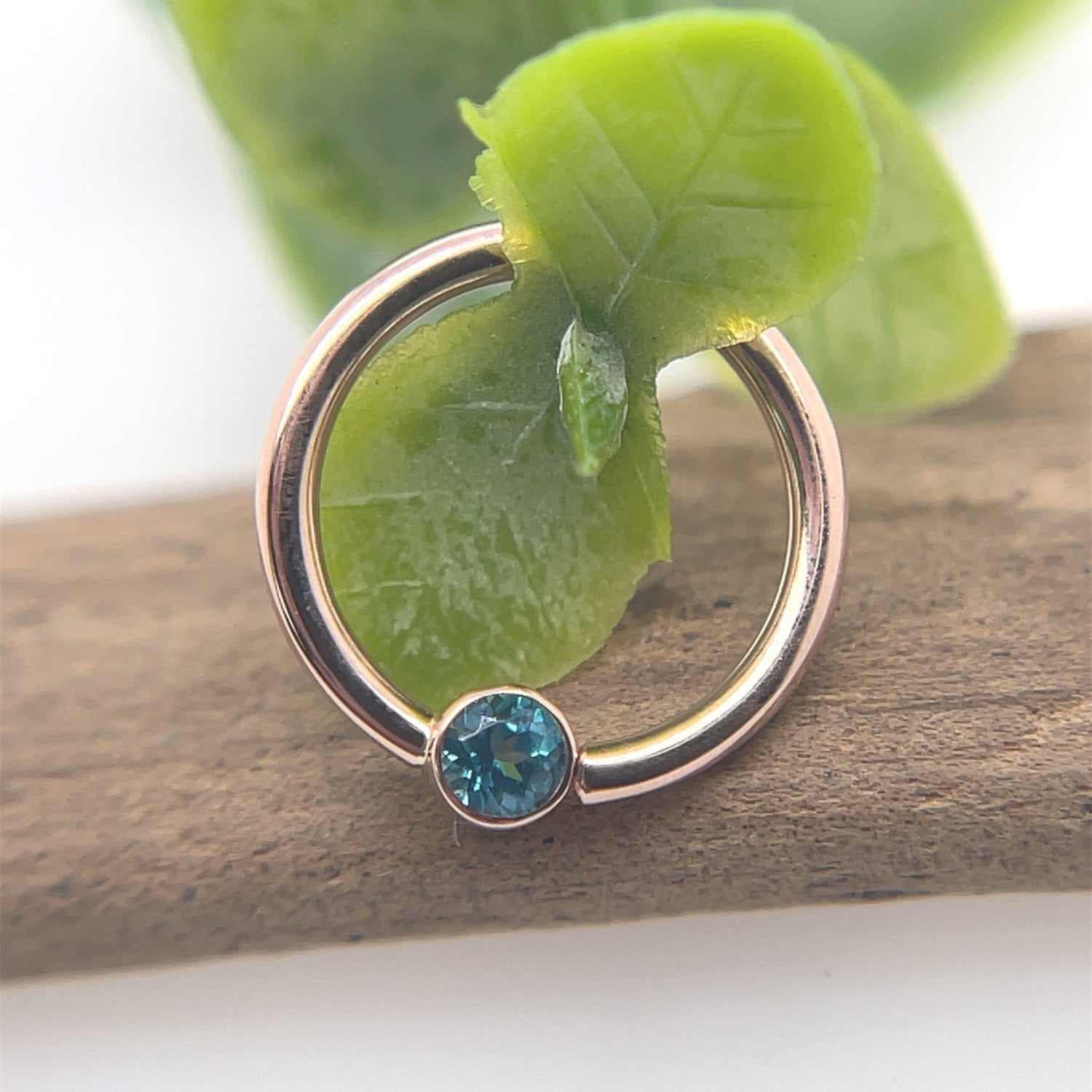 16g Fixed Ring with Open Back Round Bezel 2.5mm Gemstone - Nipple Orientation - Agave in Bloom