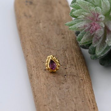 18K Gold Millgrain Pear - Agave in Bloom