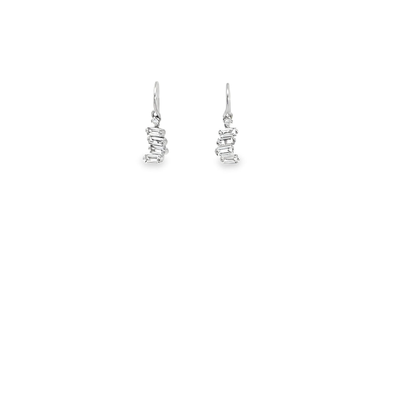 Fireworks White Topaz Baguette Earrings with Diamond Accents - Pair