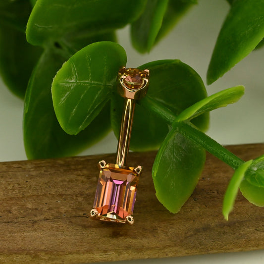 Emerald Cut Scroll Prong Navel Curve