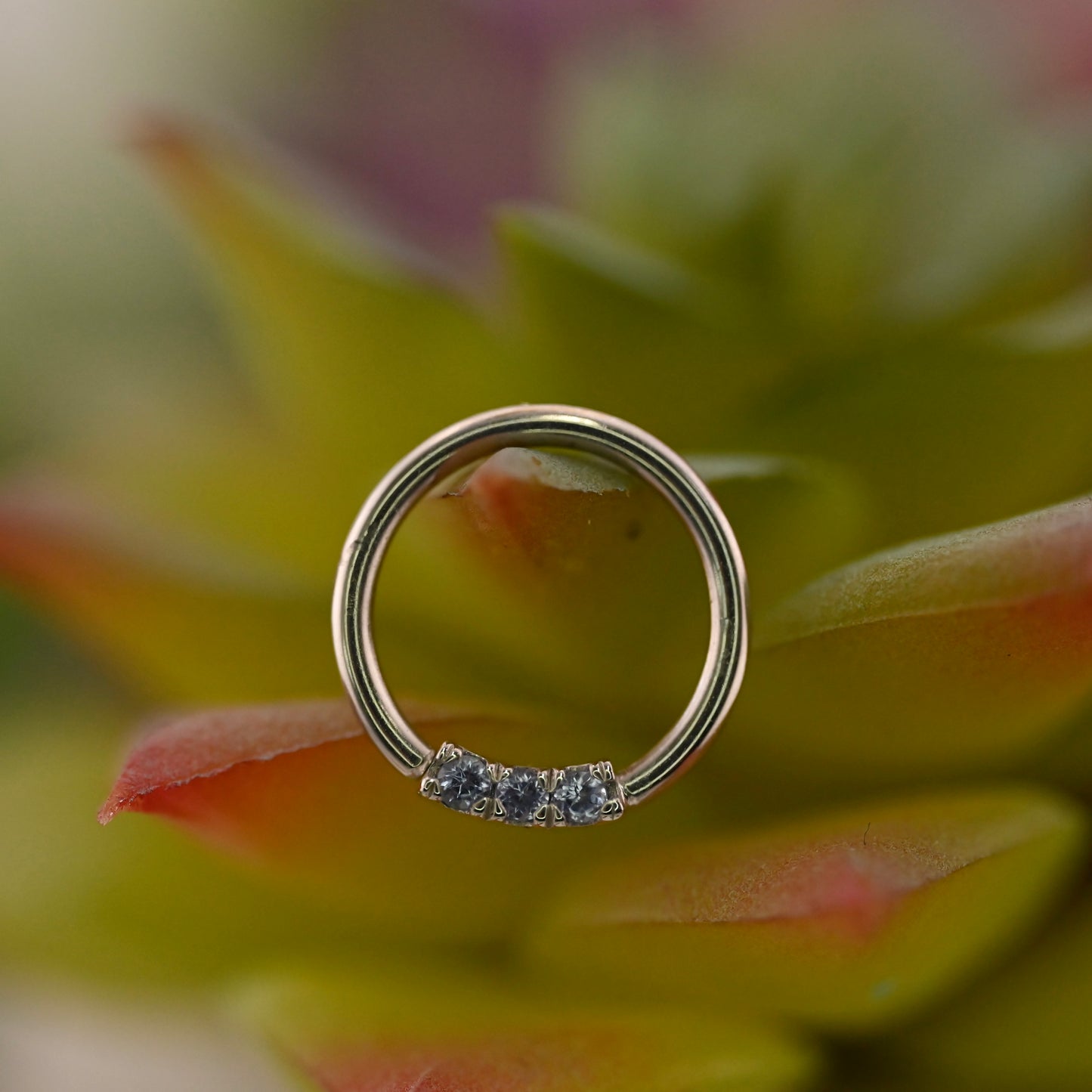 3 Gem Blaze Fixed Ring - Nipple Orientation 1.5mm Gemstones