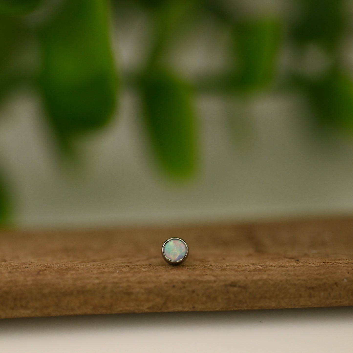 Titanium Bezel Set Gem - 16g Threaded