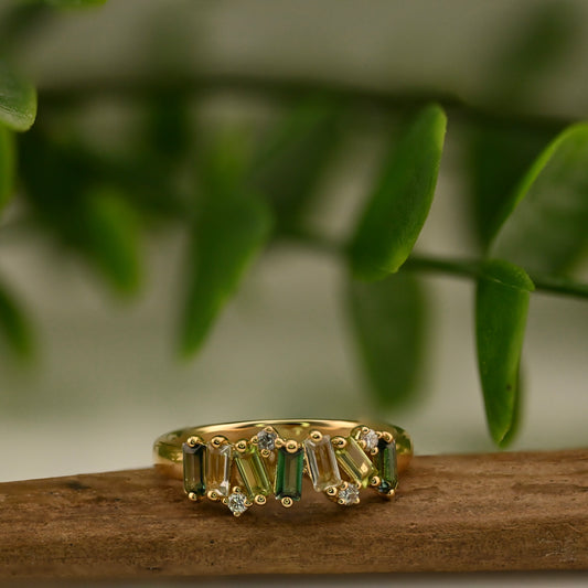 Fireworks Baguette Mix Half Band Ring