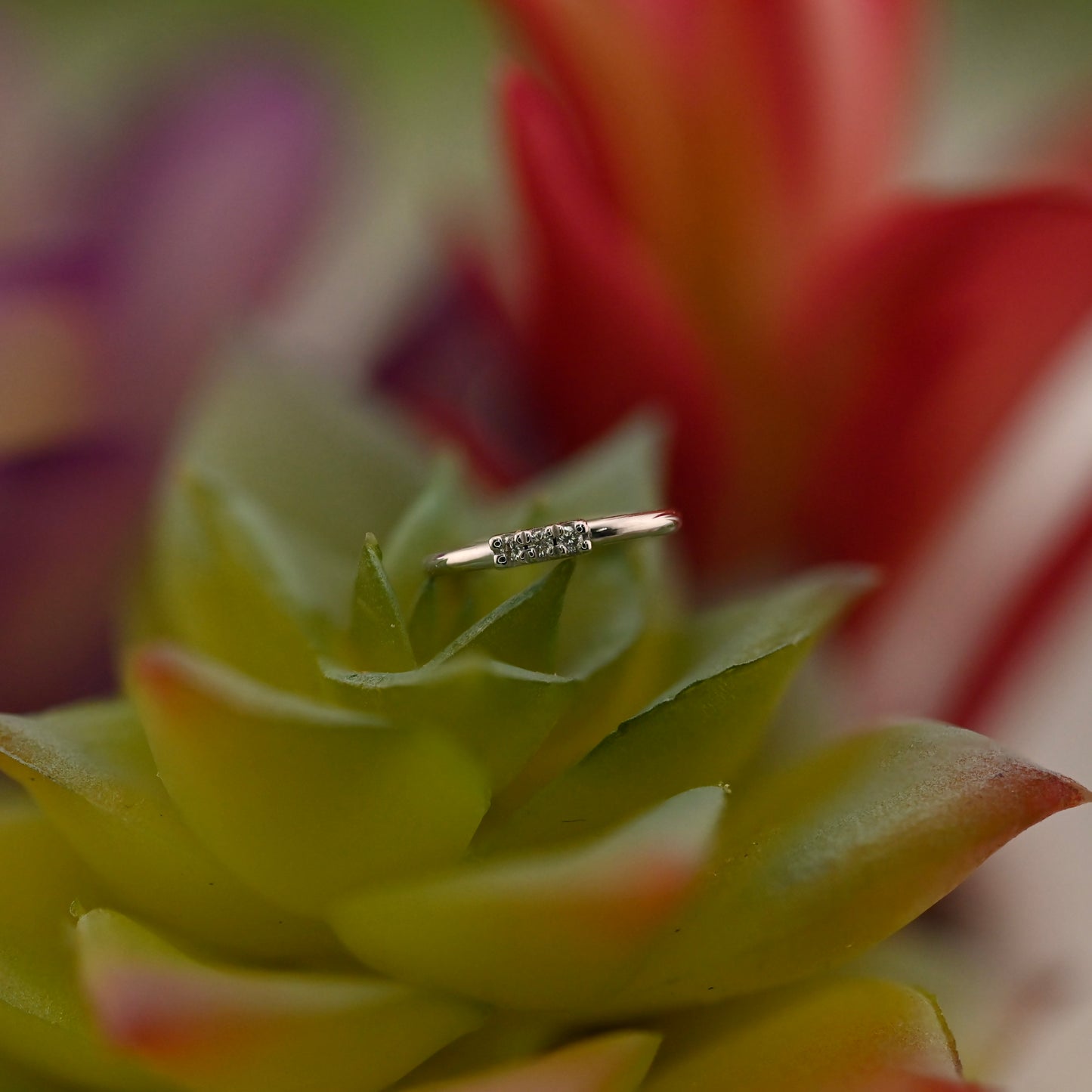 3 Gem Blaze Ring - Navel Orientation with 1mm Gemstones