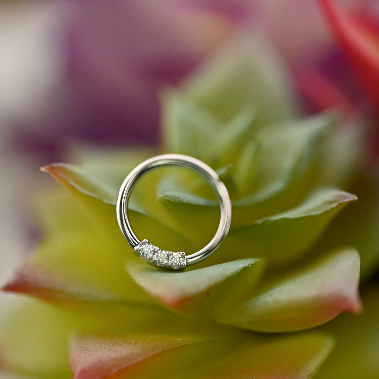 3 Gem Blaze Fixed Ring - Nipple Orientation 1.5mm Gemstones