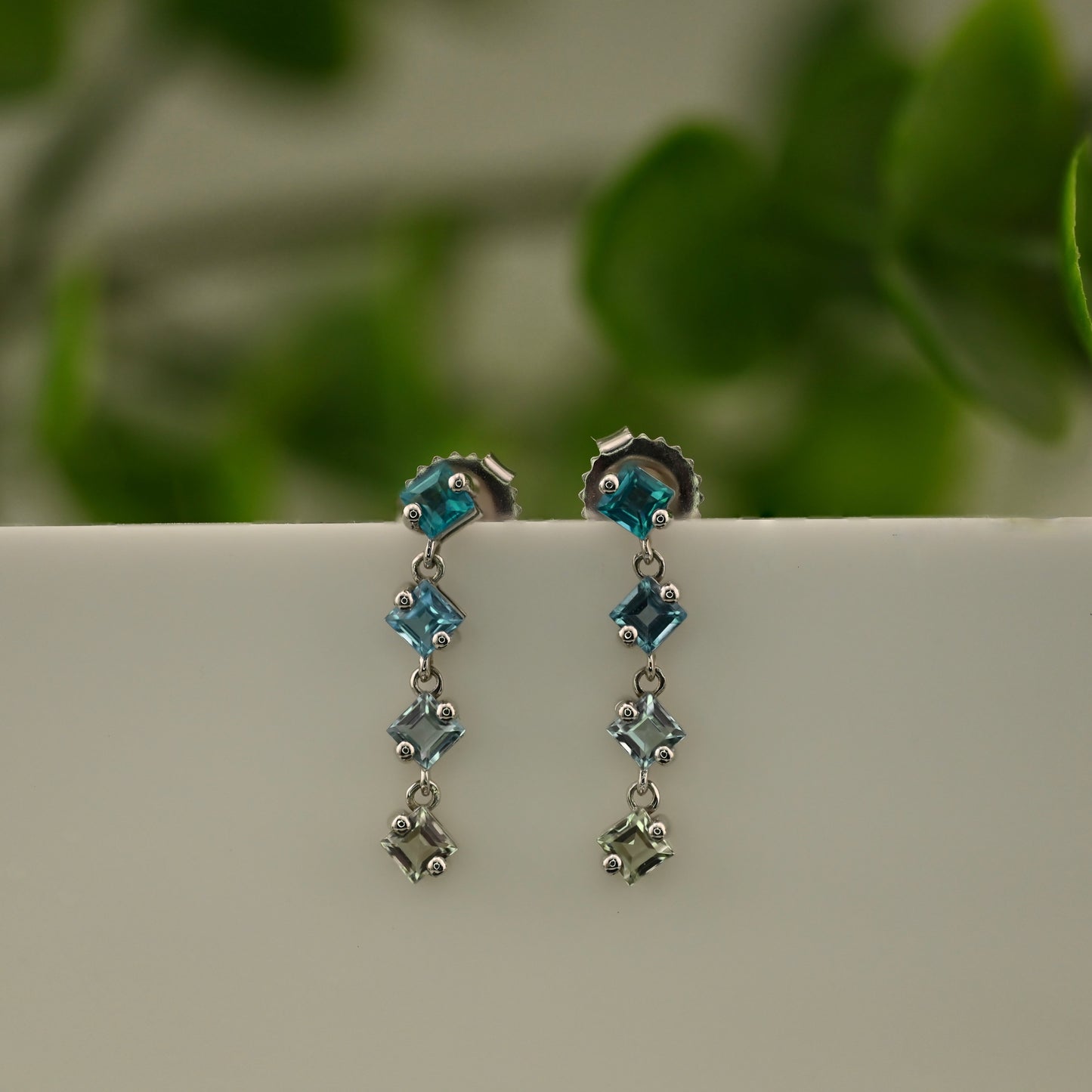 Blue Gemstone Mix Dangle Earrings - Pair