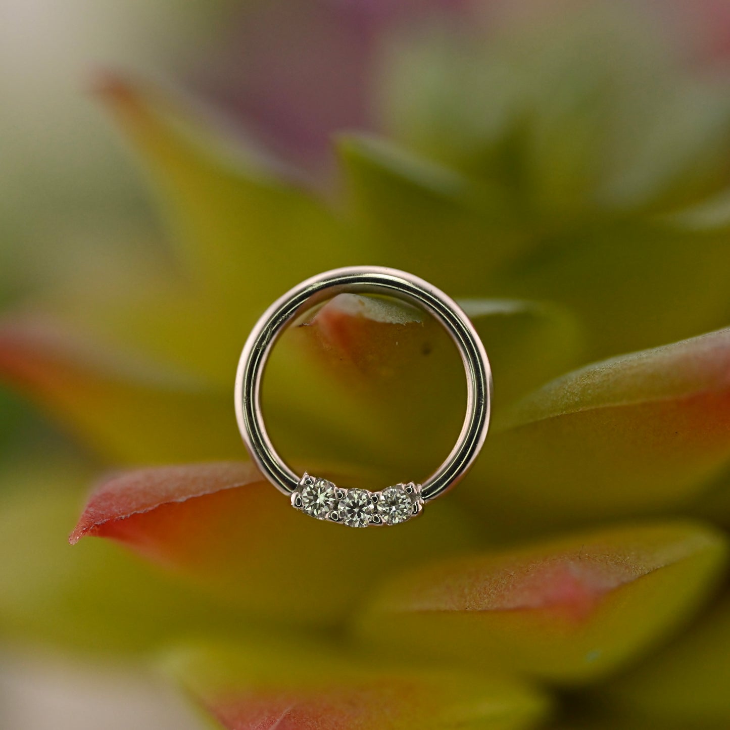 3 Gem Blaze Fixed Ring - Nipple Orientation 1.5mm Gemstones