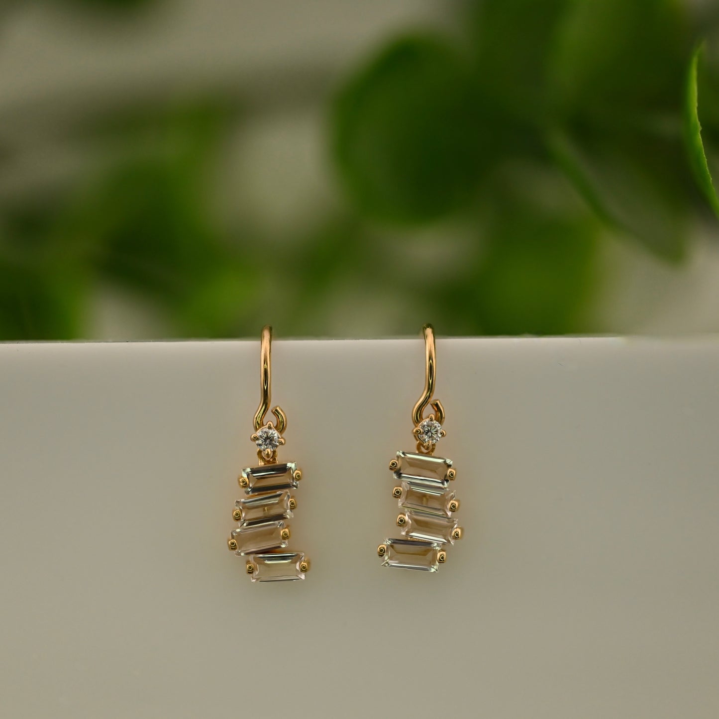 Fireworks White Topaz Baguette Earrings with Diamond Accents - Pair