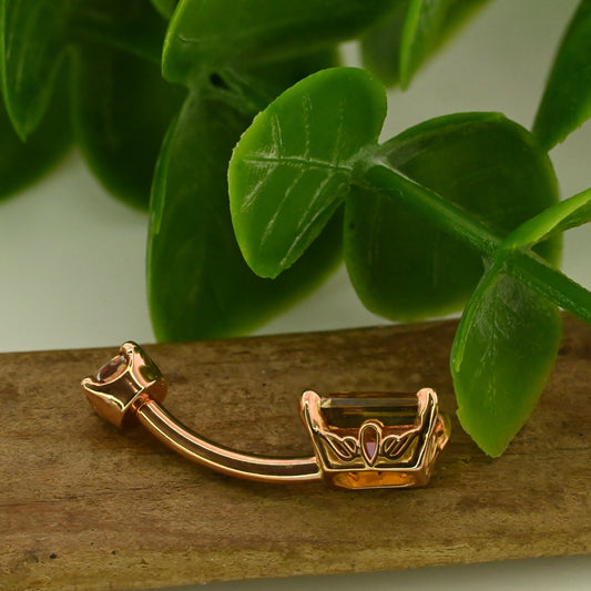 Emerald Cut Scroll Prong Navel Curve