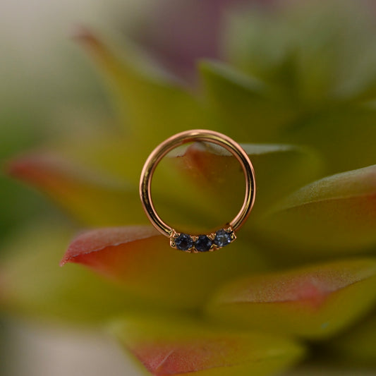 3 Gem Blaze Fixed Ring - Nipple Orientation 1.5mm Gemstones