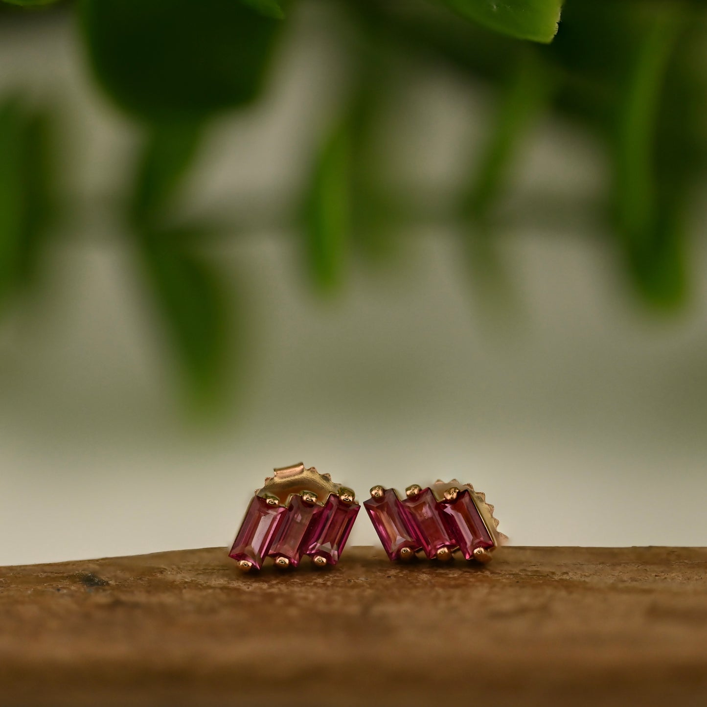 Triple Baguette Simple Stud Earrings - Pair