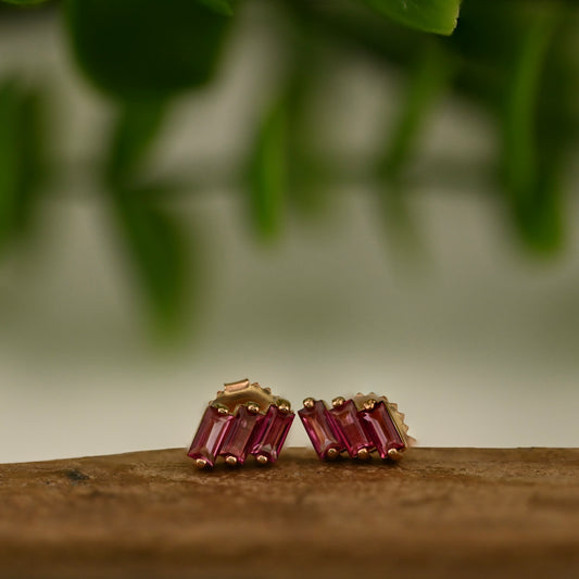 Triple Baguette Simple Stud Earrings - Pair