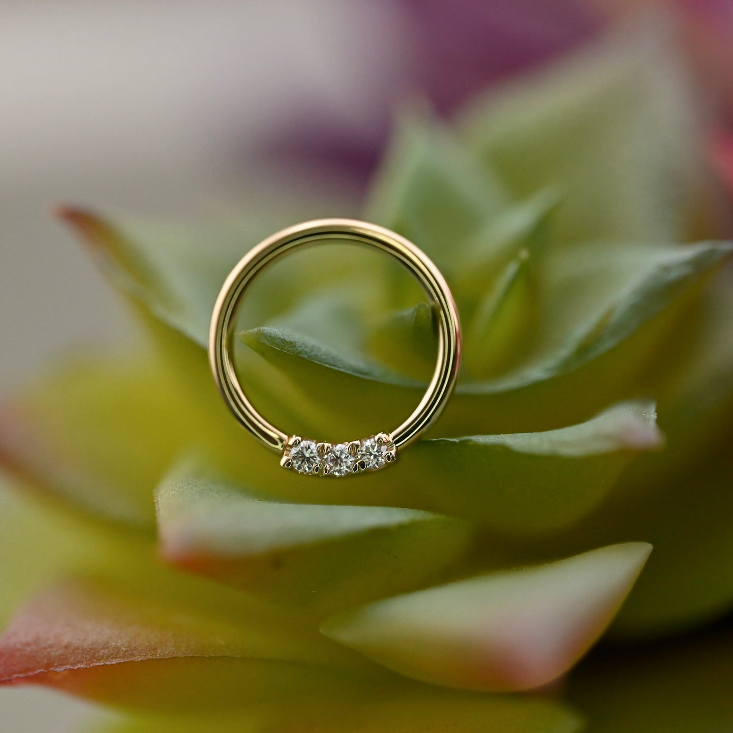 3 Gem Blaze Fixed Ring - Nipple Orientation 1.5mm Gemstones