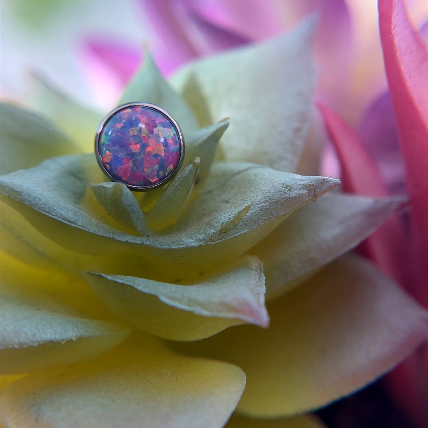 6mm Titanium Bezel Set Synthetic Opal - 14g Threaded