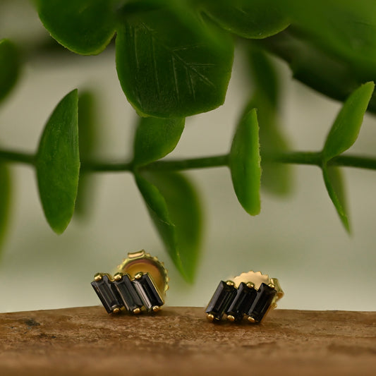 Triple Baguette Simple Stud Earrings - Pair