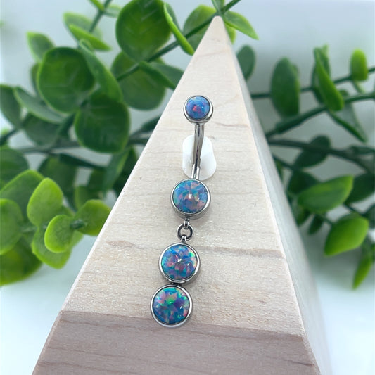 Titanium Large Bezel Navel Curve with Dangles