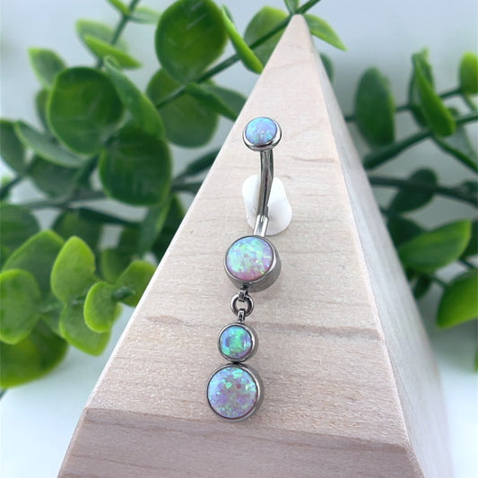 Titanium Large Bezel Navel Curve with Dangles