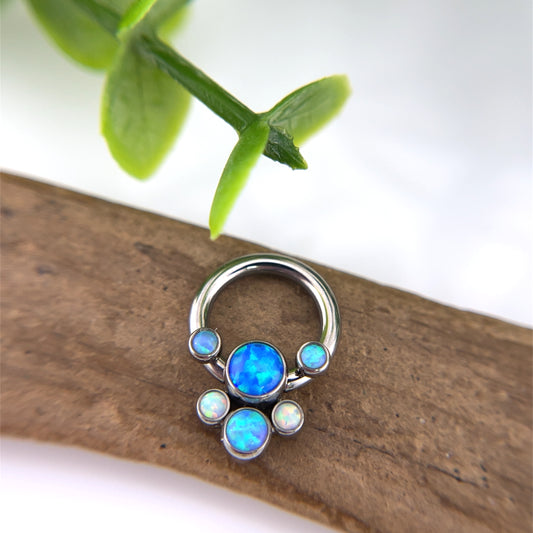 Front Threaded Captive Bead Ring with Front Facing Gems and 4 Gem Captive Cluster