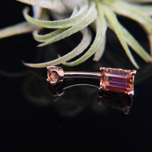 Emerald Cut Scroll Prong Navel Curve - Agave in Bloom