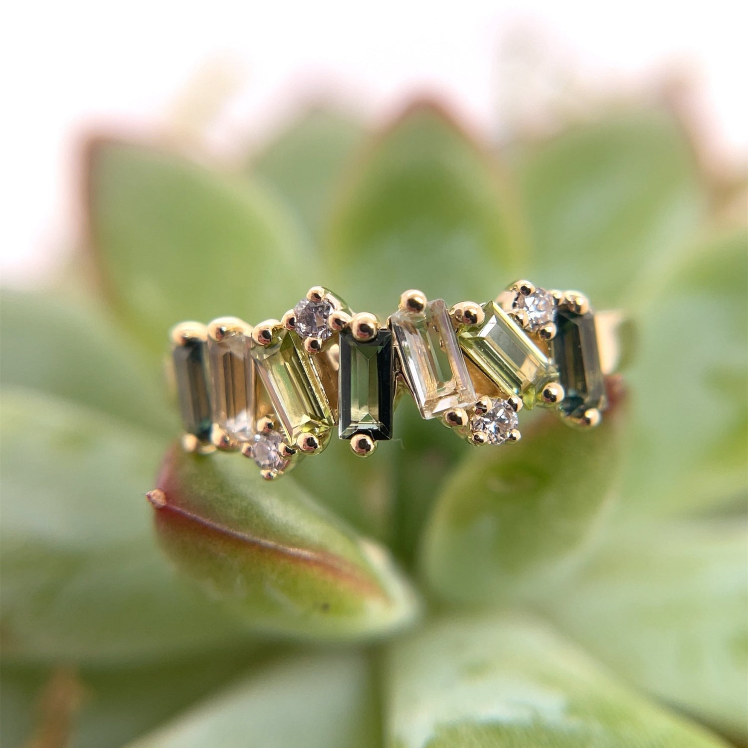 Fireworks Baguette Mix Half Band Ring - Agave in Bloom