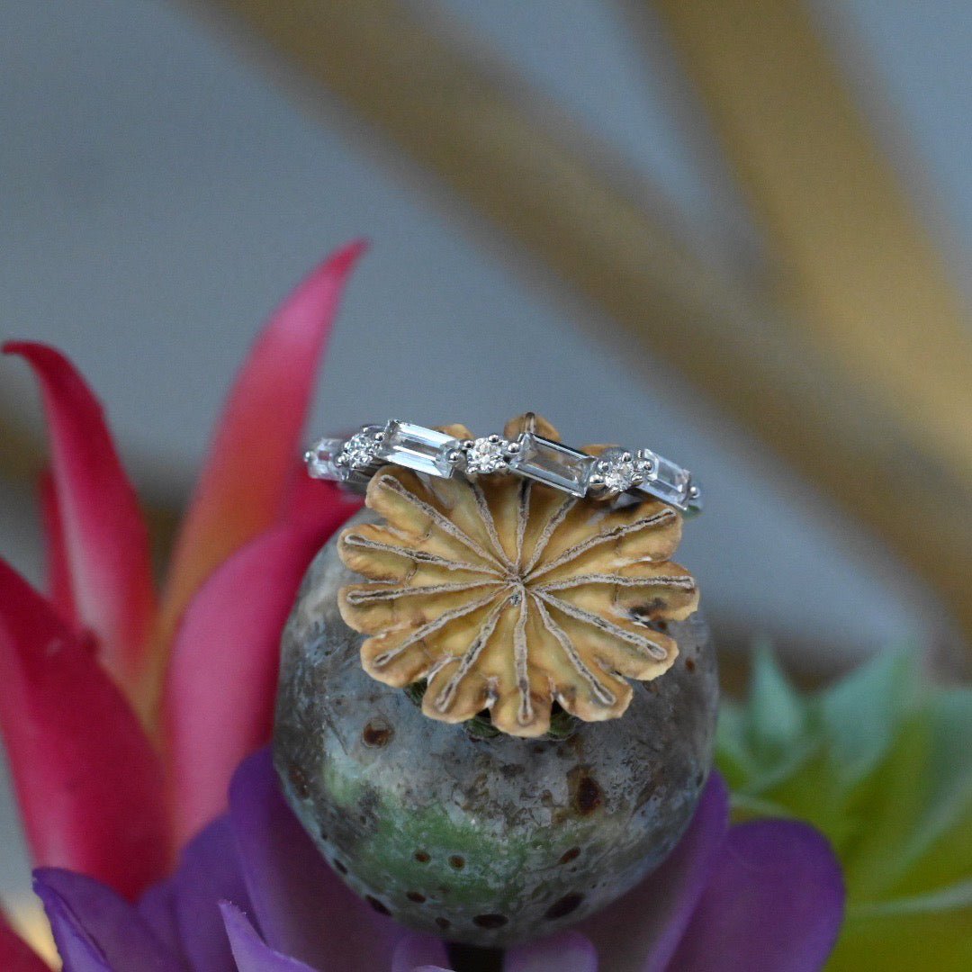 Fireworks Thin Baguette Half Band Ring - Agave in Bloom