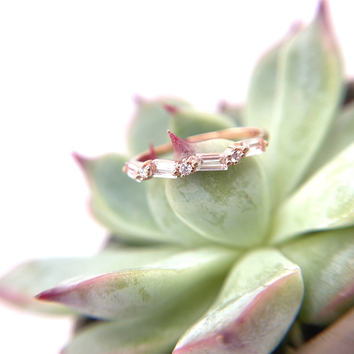 Fireworks Thin Baguette Half Band Ring - Agave in Bloom