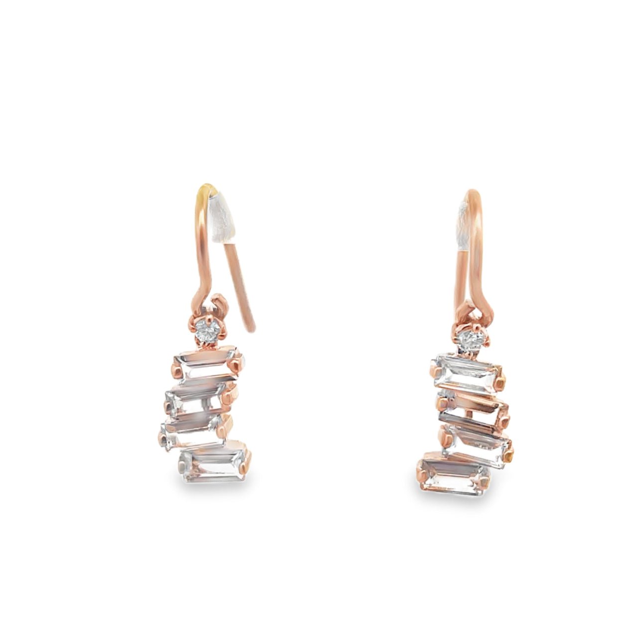 Fireworks White Topaz Baguette Earrings with Diamond Accents - Pair - Agave in Bloom