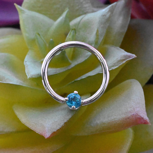 Fixed Ring with 3mm Round Prong Set Gemstone - Nipple Orientation - Agave in Bloom